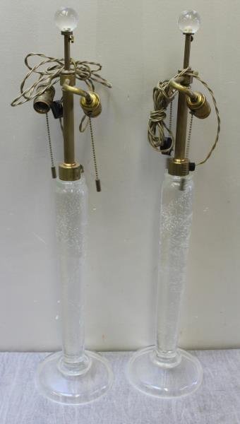 HUTTON, John. Pair Of Art Glass Lamps.: Signed on base John Hutton and from a Rye NY estate . Dimensions: 31"H ,19.5"the glass Condition: good
