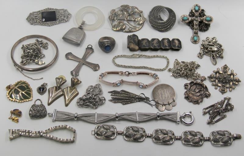 JEWELRY. Large Grouping of Silver Jewelry. (1 of 9)
