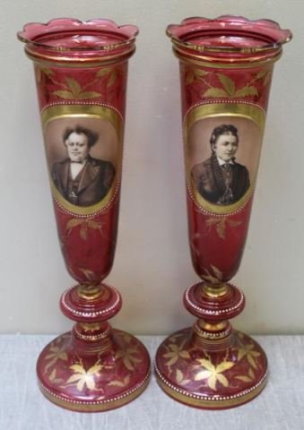 Pair of Bohemian Ruby and Gilt Vases with Male and (1 of 6)