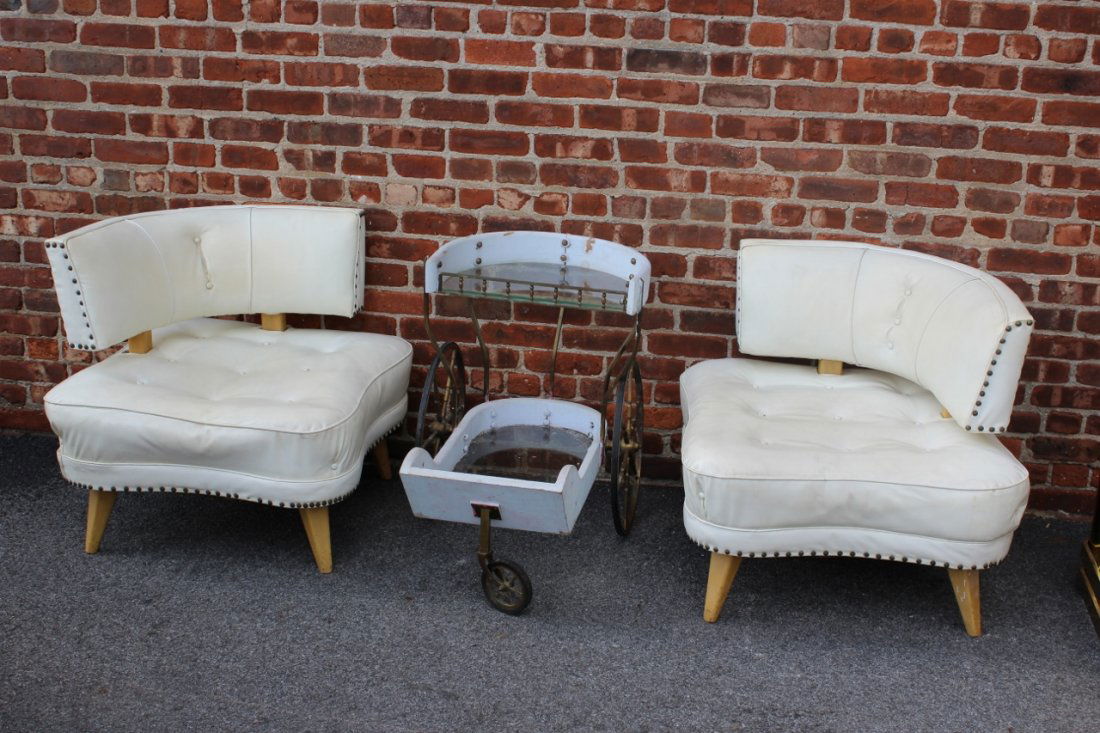 Pair Vintage Upholstered Corner Chairs & Teacarts. (1 of 3)