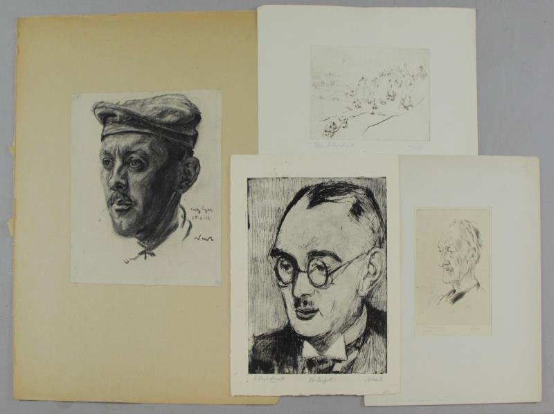 NESCH, Rolf. 4 Works Incl. 1 Charcoal & 3 Etchings (1 of 6)