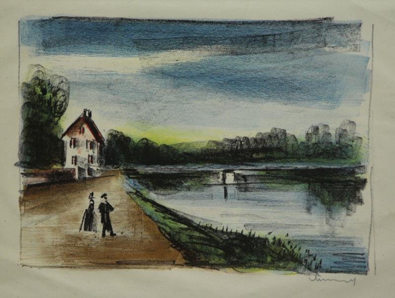 VLAMINCK, Maurice. Color Lithograph. "Le Pont sur (1 of 6)