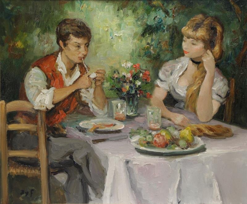 DYF, Marcel. Oil on Canvas. "Djeuner Champtre". (1 of 8)