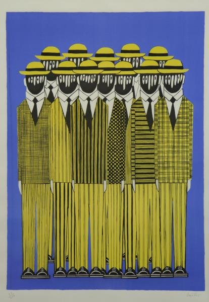 GAITIS, Yannis. Signed Serigraph. Men in Hats. (1 of 5)