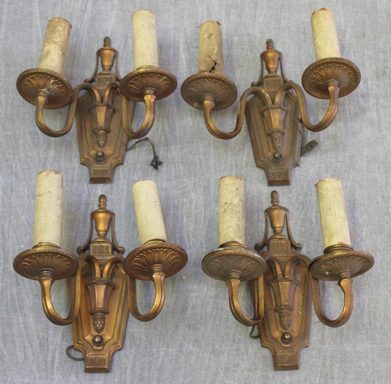 Set of 4 Gilt Metal Adams Style 2 Arm Sconces. (1 of 5)
