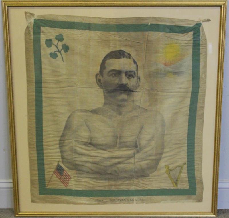 John L. Sullivan Souvenir Bandana. Framed. (1 of 6)