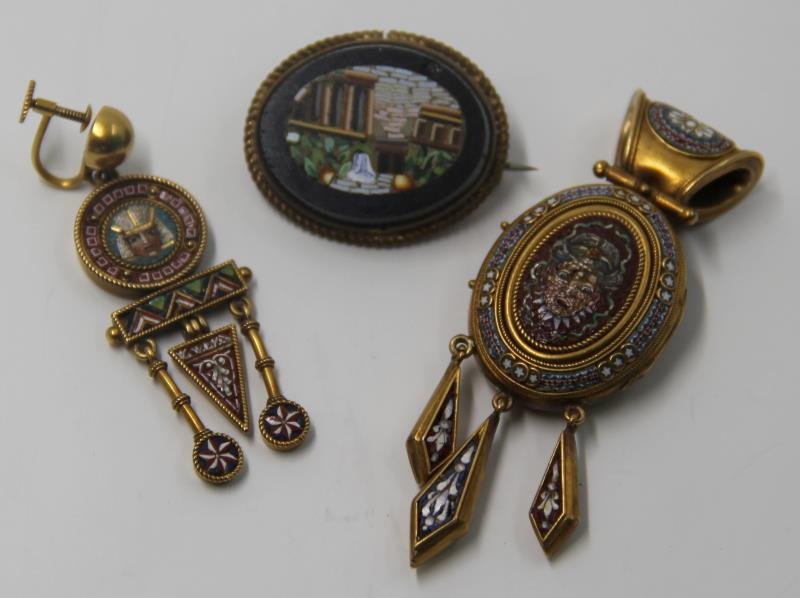 JEWELRY. Antique Micro Mosaic Jewelry Grouping. (1 of 10)