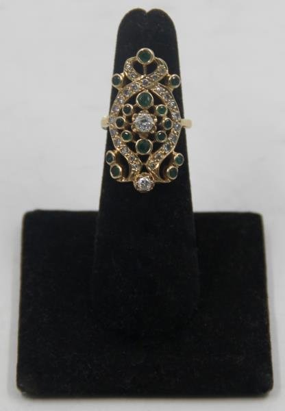 JEWELRY. 14kt Gold, Diamond, and Emerald Ring. (1 of 7)