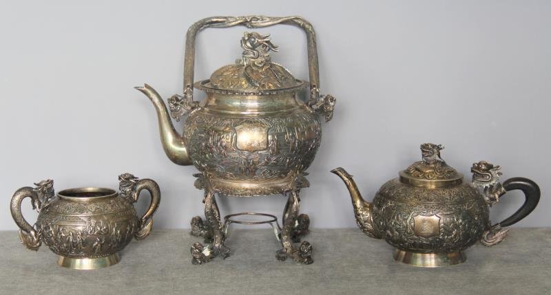 SILVER. Chinese Export Silver Tea Set. (1 of 10)