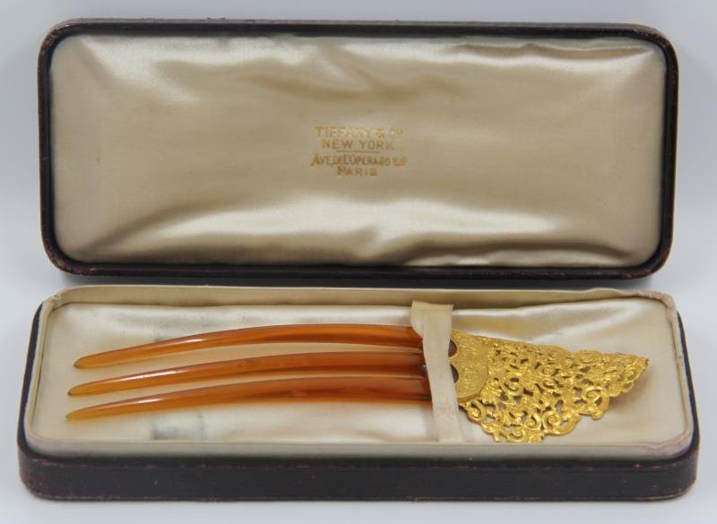 GOLD. Tiffany & Co.? 14kt Gold and Shell Hair Comb (1 of 9)