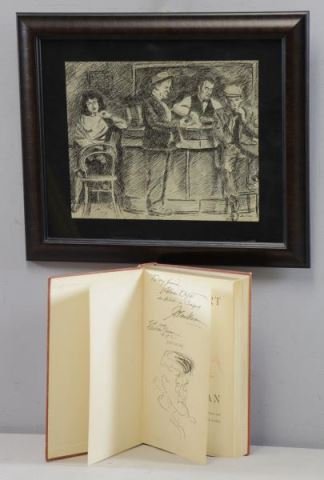 SLOAN, John. Ink Drawing. Bar Scene. Together with (1 of 9)