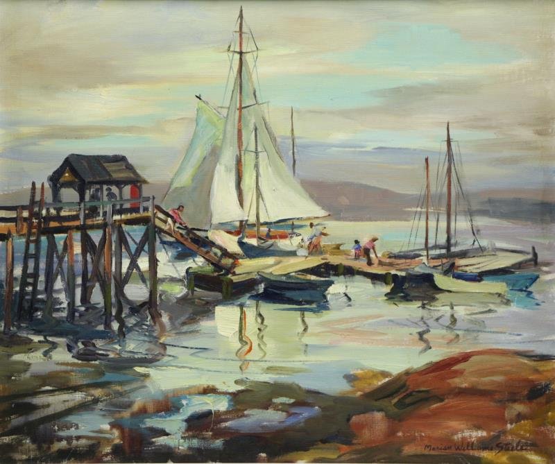 STEELE, Marian. Oil on Canvas. Harbor Scene. (1 of 5)