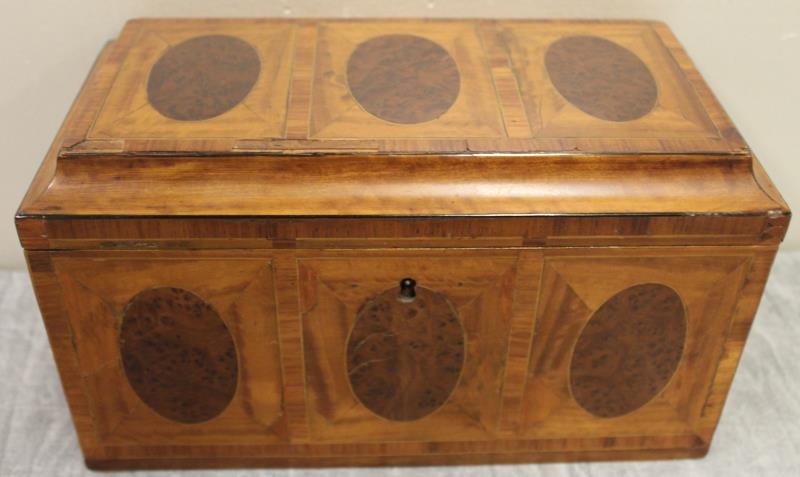 Sheraton Mahogany Inlaid Tea Caddy with 3 Inner (1 of 5)