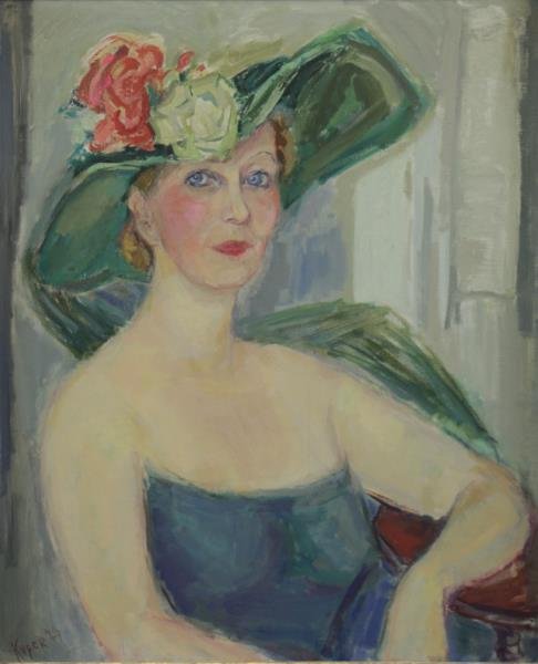 KUPER, Rose. Oil on Canvas. Portriat of a Woman.: Signed and dated 1949 lower right. Rose Kuper (American, 1888 - 1987). Dimensions: 30.25" high x 25.25" wide. Condition: Good.