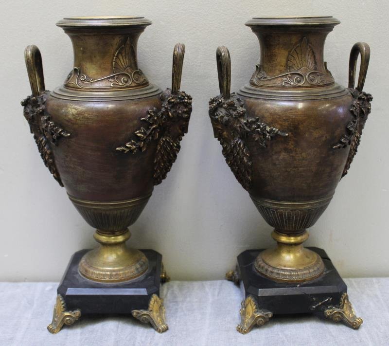 Pair of Fine Quality Bronze Urns on Marble Bases. (1 of 6)