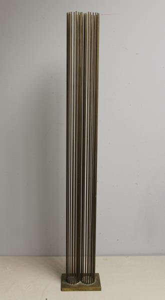 BERTOIA, Val. Important Two Circle Sound Sculpture: Vertical bronze sculpture with sonambient style flexible rods. Impressed B-1038 to base. From a Manhattan, NY estate. Dimensions: 6" w x 4.75" d x 40.25" h overall. Condition: Good original condition