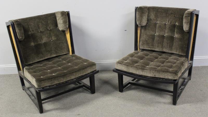 Modern Dunbar Style Lounge Chairs with Cane Sides. (1 of 3)