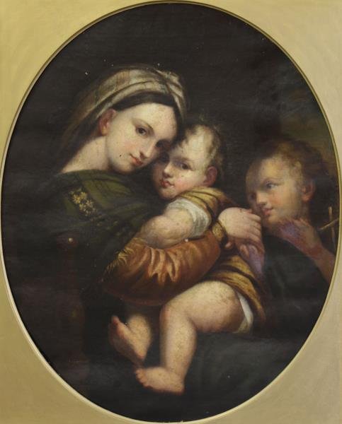 19th C. Oil on Canvas. Madonna and Child with St. (1 of 6)