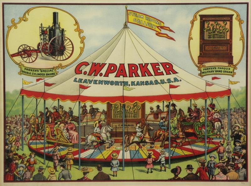 C.W. Parker Carousel Lithograph Poster. (1 of 4)