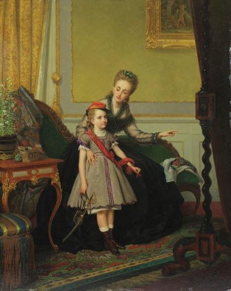 PORTIELJE, Jan. Oil on Wood Panel. Mother with (1 of 9)