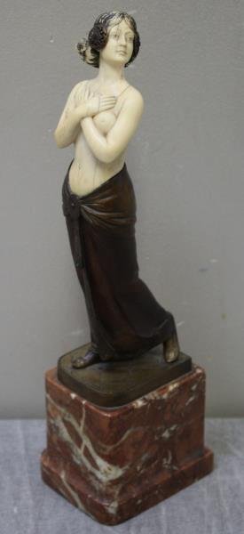 Grundman, Signed Bronze and Carved Figure of a Nude: Circa 1920 .Signed Grundmann and Berlin foundry mark on base. From a Bronxville estate. Dimensions: Figure is approx 9" h, overall height is 12".