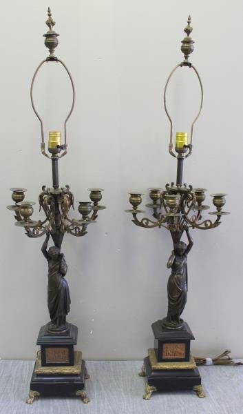 Pair of Signed Classical Patinated Bronze Figural (1 of 10)