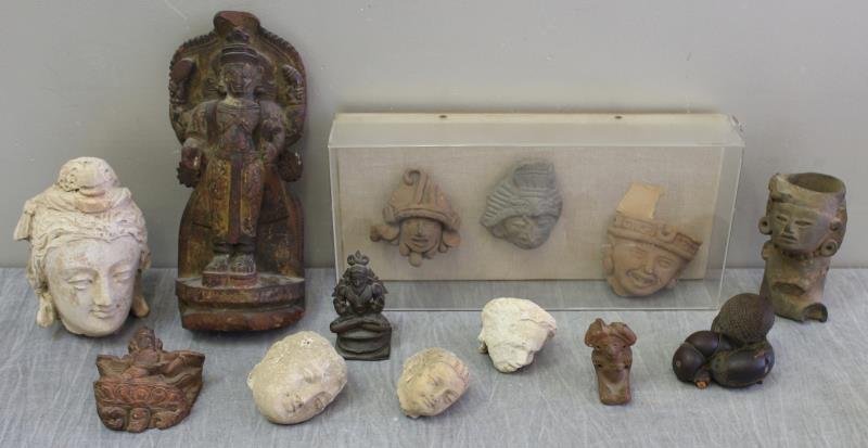 Lot of Stone, Clay and Bronze Figures and Heads. (1 of 10)