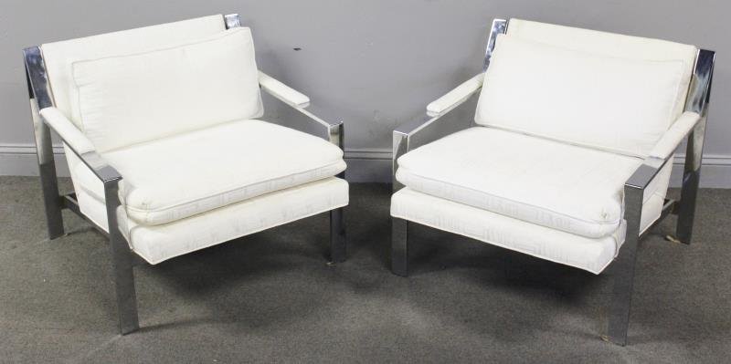 Pair of Milo Baughman Style Chrome Lounge Chairs. (1 of 3)