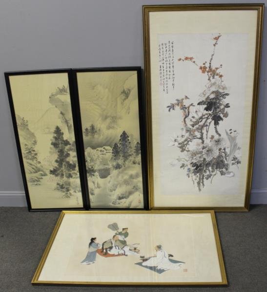 Lot of 4 Vintage Framed Asian Watercolors To Inc , (1 of 10)