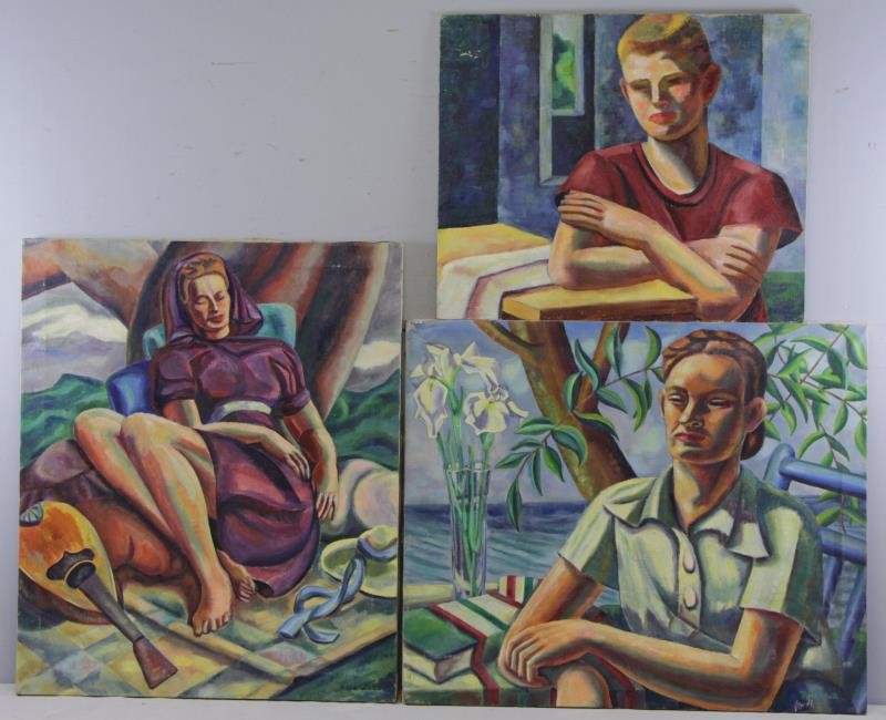 WENDELL, Raymond. 3 Oils. Art Deco Style (1 of 9)