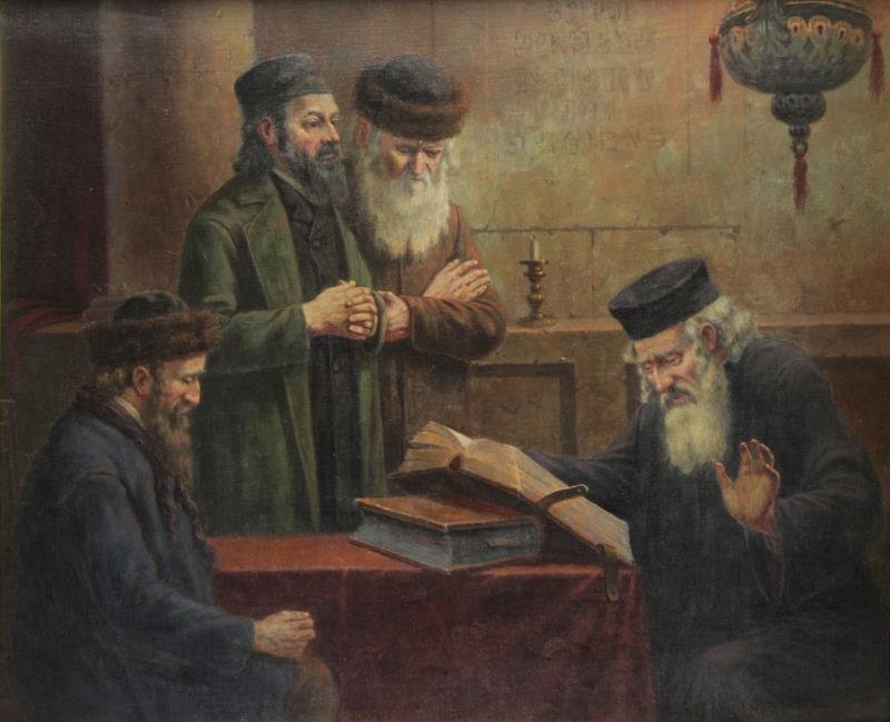 SCHMIDT, Oskar. Oil on Canvas. Rabbis in Synagogue (1 of 9)