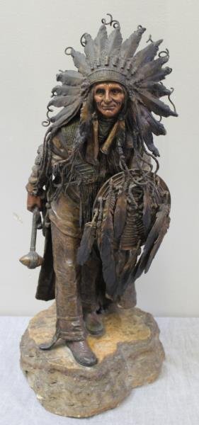 CURTIS, F Signed Patinated Bronze Indian on Stone (1 of 10)