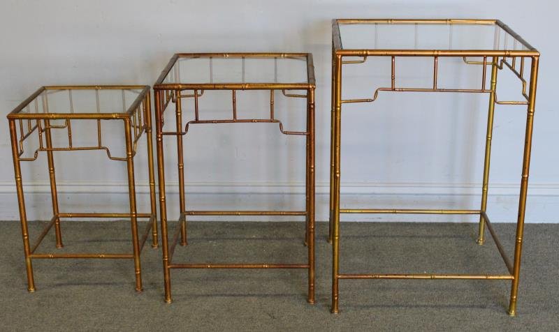 Set of 3 Modern Gilt Metal Faux Bamboo Nesting (1 of 5)