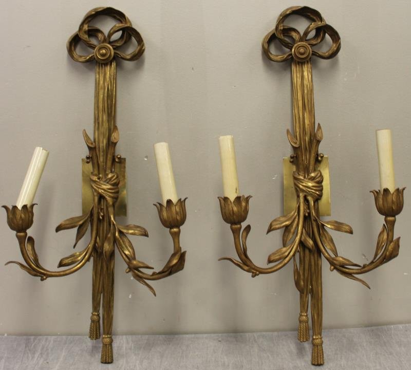 Pair of Gilt Bronze 2 Arm Sconces. (1 of 6)