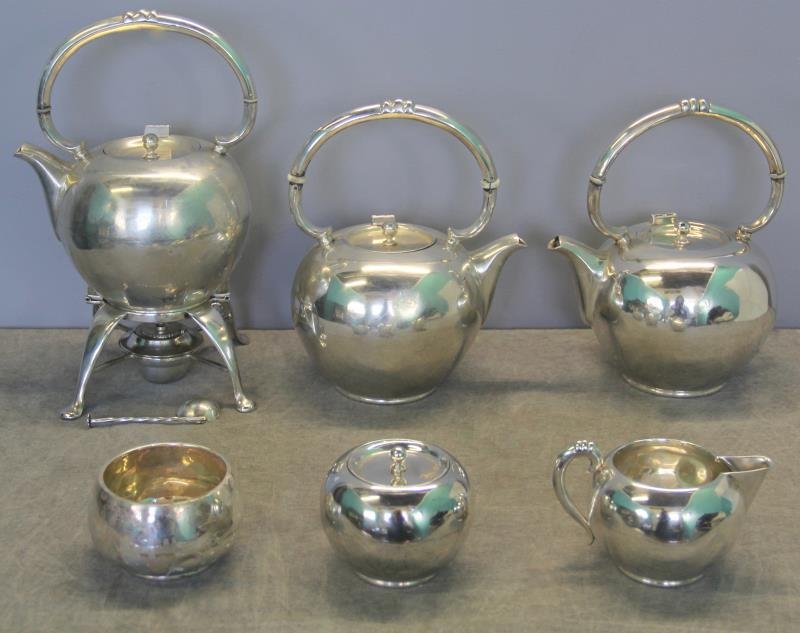 STERLING. 6 Piece Mexican Silver Tea Service. (1 of 10)