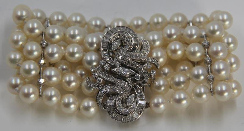 JEWELRY. Quadruple Strand Pearl and Diamond (1 of 7)