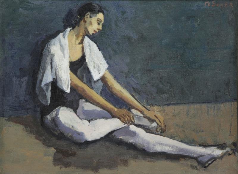 SOYER, Moses. Oil on Canvas. Dancer Resting.: Signed upper right. Moses Soyer (American, 1899 - 1974). From a Rye, NY estate. Dimensions: 12" high x 16" wide. Condition: Very good.