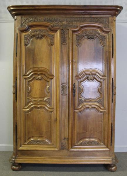 Magnificent Palace Size 18th Cent French Armoire.: Nice original patina and finely carved. From a Harrison NY estate. Dimensions: 75" w x 32.5" d x 106" h. Condition: Good.