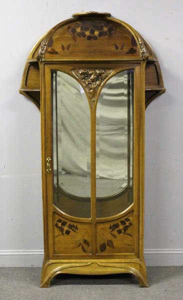 GAUTHIER, Camille. Signed Art Nouveau Vitrine.: A beautiful vitrine retaining original patina and signed C. Gauthier / Nancy. From an East 136th St, NYC estate. Dimensions: 42.5" w x 14"d x 75.5" h. Condition: Good.