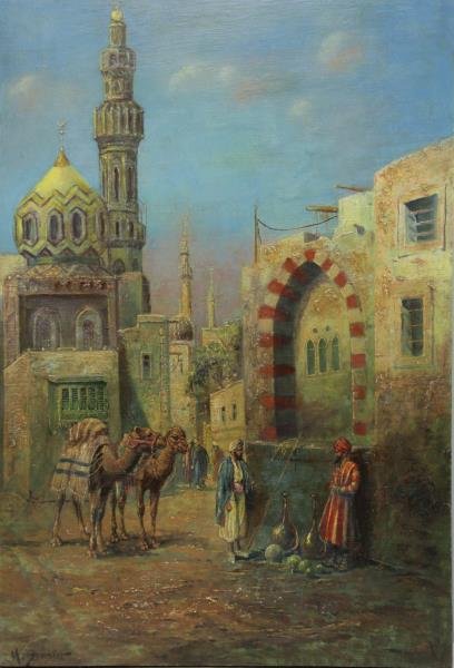 Signed 19th C. Oil on Canvas. Orientalist Scene. (1 of 6)