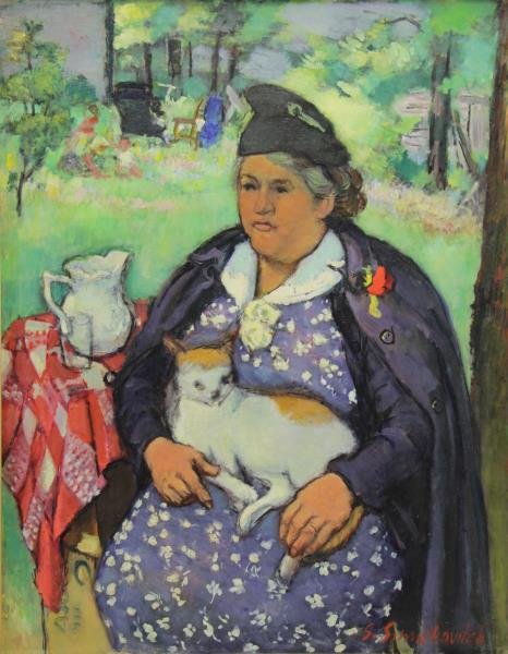 SIMKHOVITCH, Simka. Oil on Canvas. Woman with Cat (1 of 6)