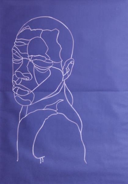 NEWKIRK, Kori. Bleach on Paper "Shift" 2009.: Turned head. Not visibly signed. Exhibited at The Project, New York February - March 2009. Kori Newkirk (African American, b. 1970). From a Manhattan, NYC storage unit. Dimensions: 54" high x 38.75" w