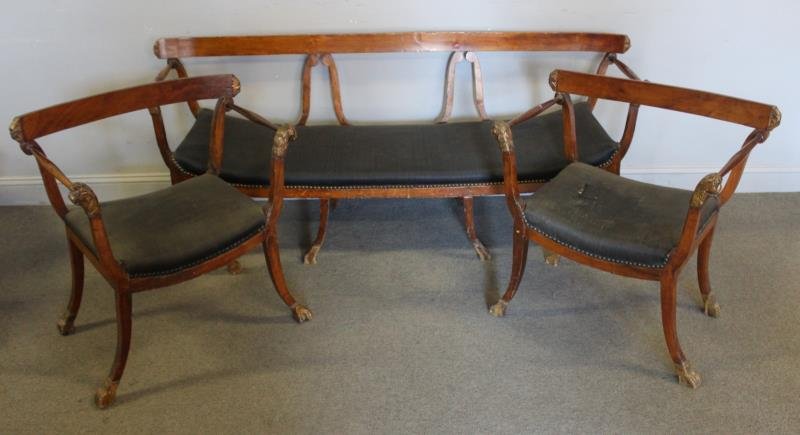 Antique Neoclassical Style 3 Piece Settee & Chairs (1 of 10)