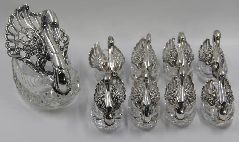STERLING. Grouping of Swan Form Open Salts. (1 of 6)