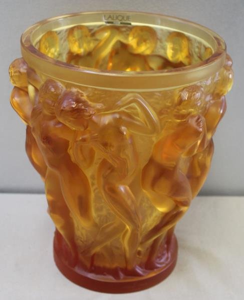 LALIQUE, France. Amber "Bacchantes" Vase (1 of 4)