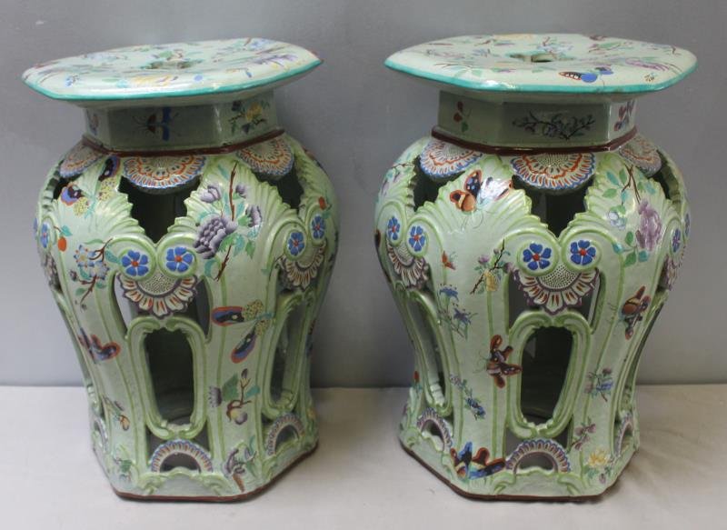 Pair of Terra Cotta Garden Seats with Butterflies. (1 of 10)