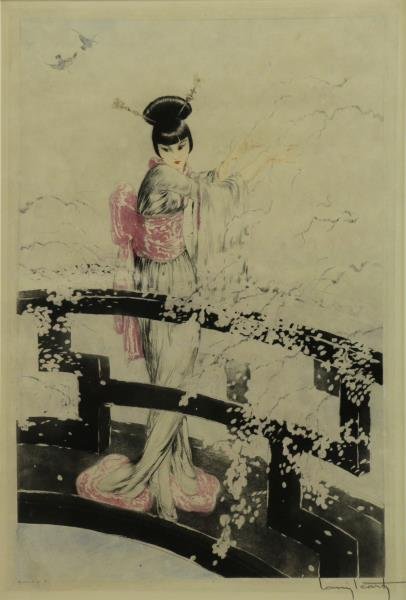 ICART, Louis. Color Etching "Geisha on a Bridge". (1 of 5)