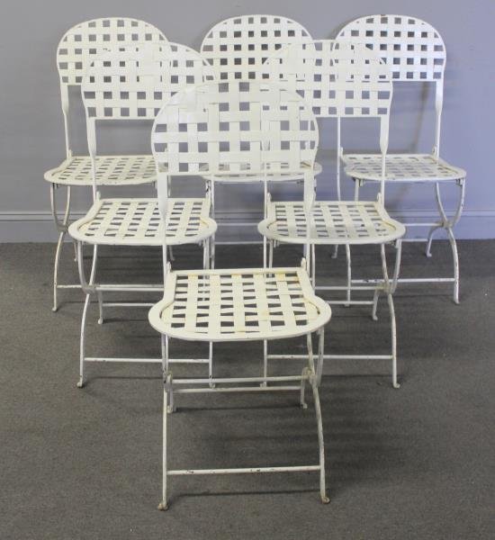 6 French Art Deco Painted Iron Folding Chairs. (1 of 5)