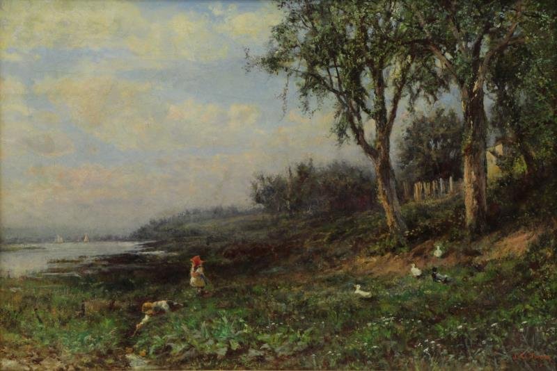 THOM, John C. Oil on Canvas. Children with Ducks (1 of 6)