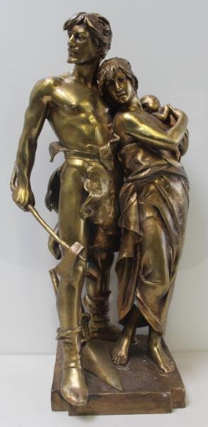 Eugene Marioton Bronze "The Viking Family.": 23.5" overall, golden patina. Signed back right corner "E. Marioton". Excellent condition. From a Stamford, CT location.